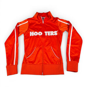 Hooters Jacket Womens EXTRA SMALL Orange White Trim Spell Out Full Zip Track